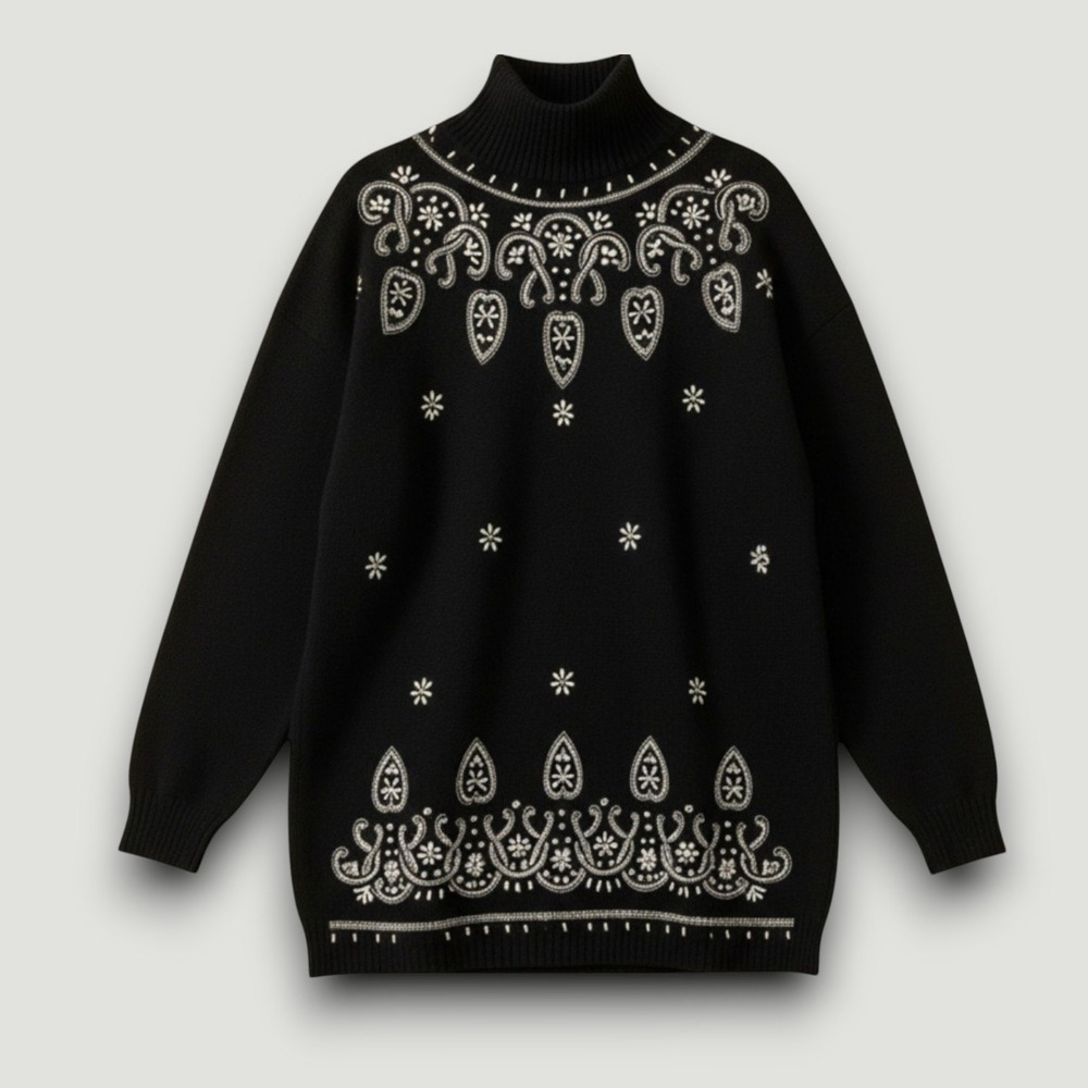 Victoria Jones Sweater Womens Black M Beaded Long Oversized VTG Elegant Retro‎